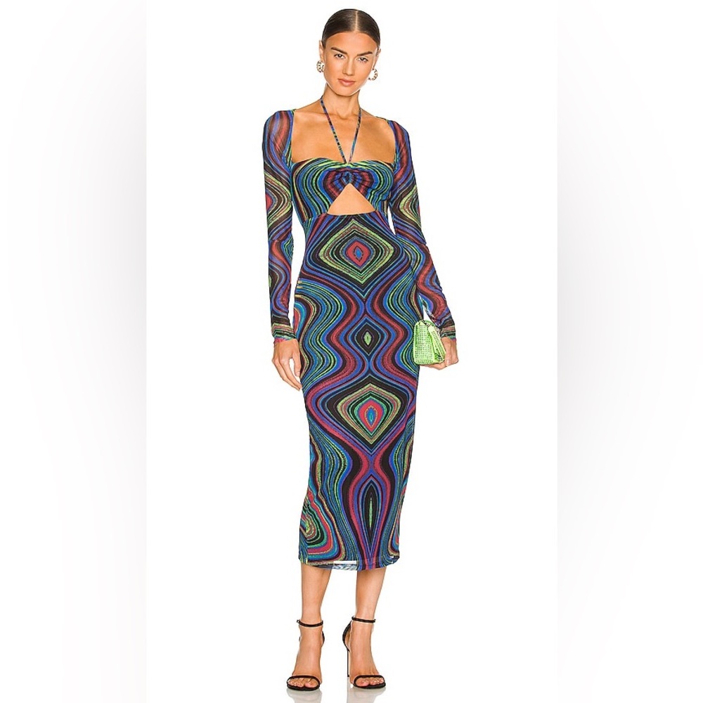 AFRM Zoya long sleeve midi dress, Xsmall, Electric swirl